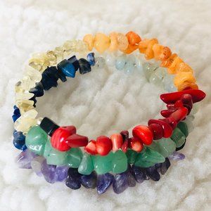 Silver & Semiprecious Stone Memory Bracelet Chakra